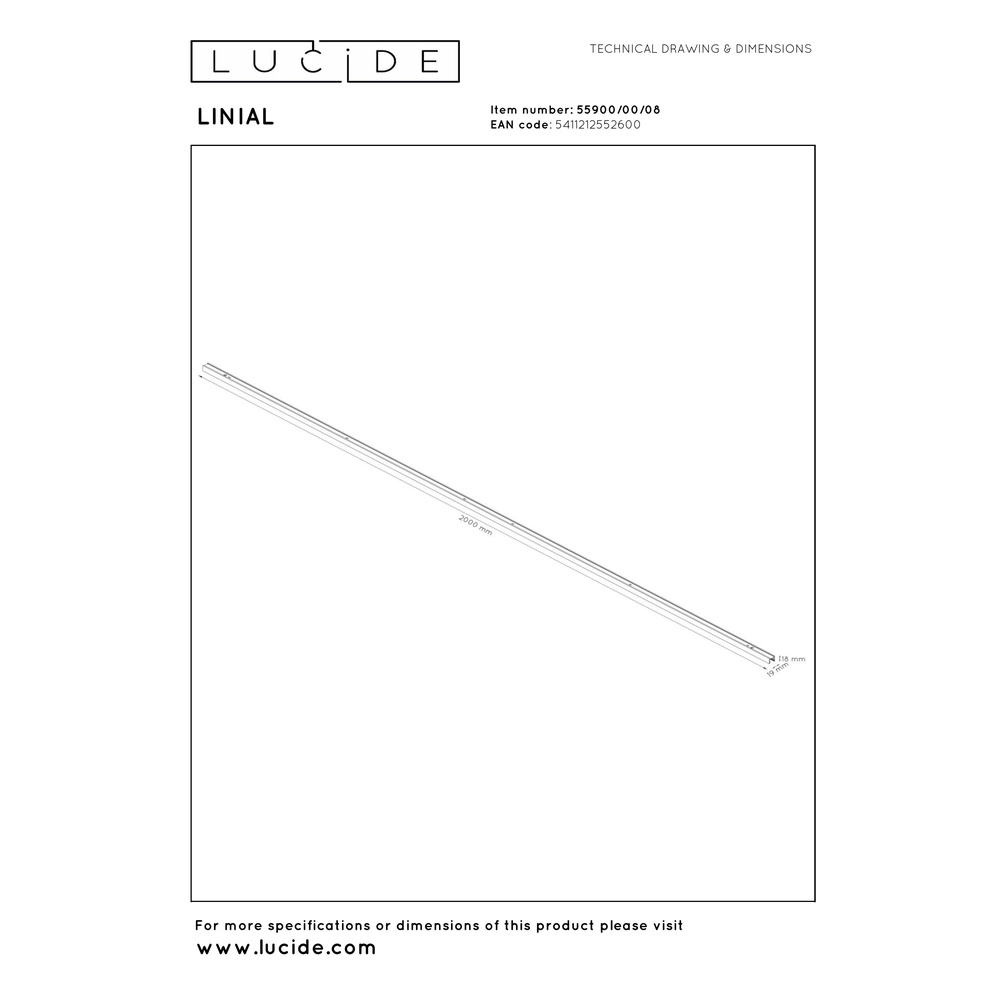 2 meter rail 1-fase Linial mat zwart chroom Premium by Lucide 5411212552600