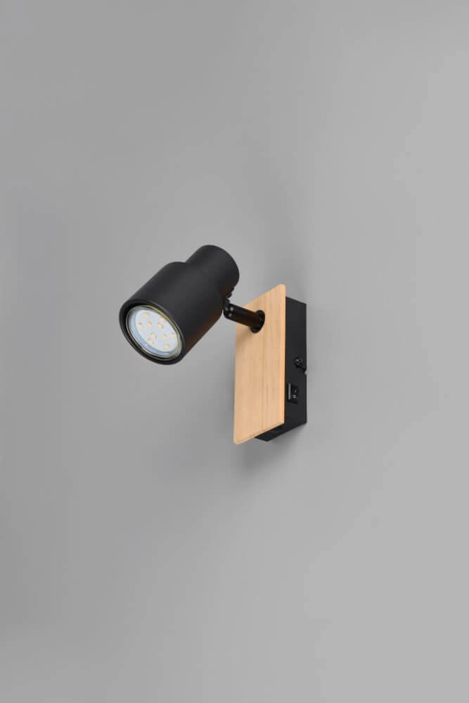 Design wandlamp Pierre zwart met hout Trio 4017807638158