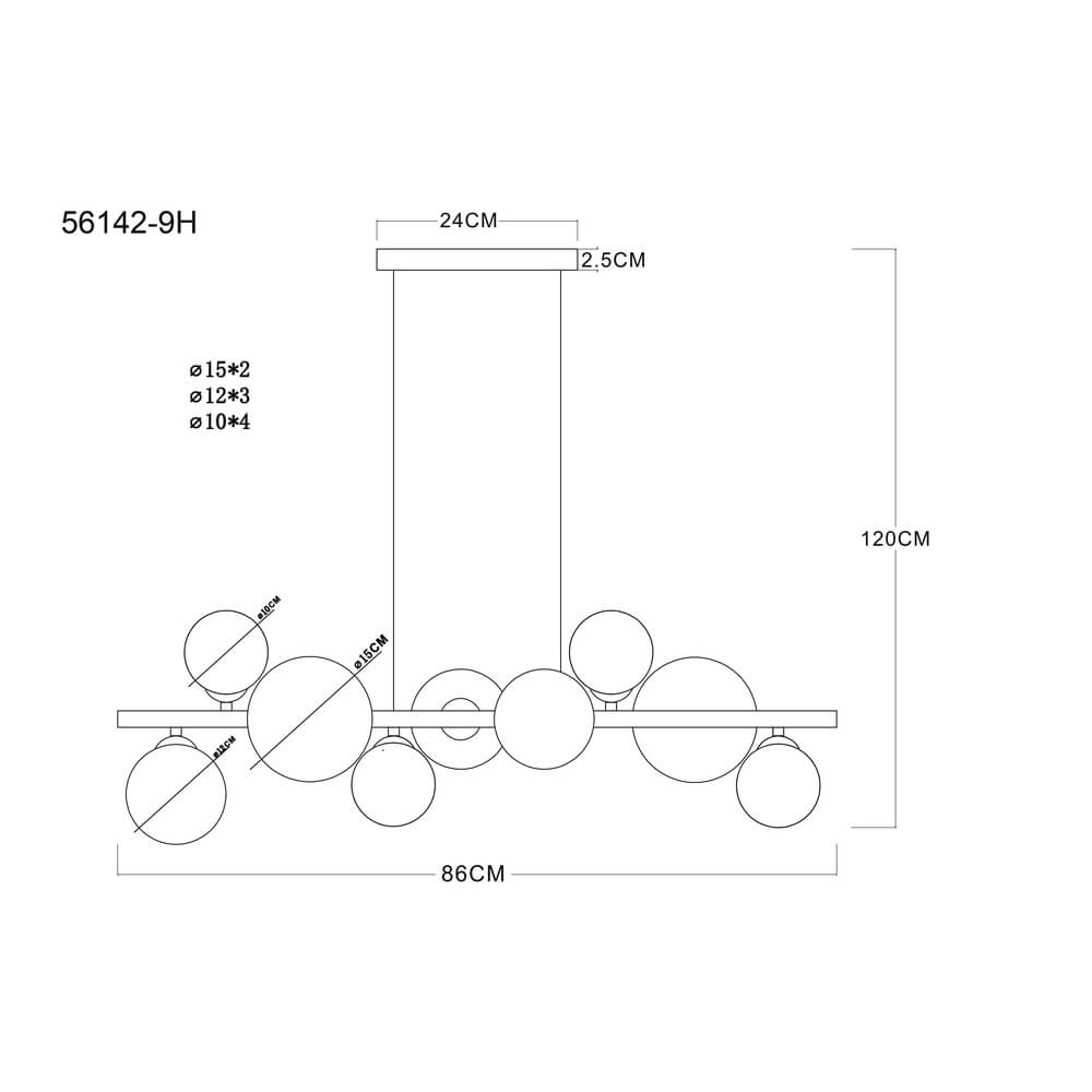 Zwarte hanglamp Riha gekleurd glas 9-lichts Globo 9007371456116
