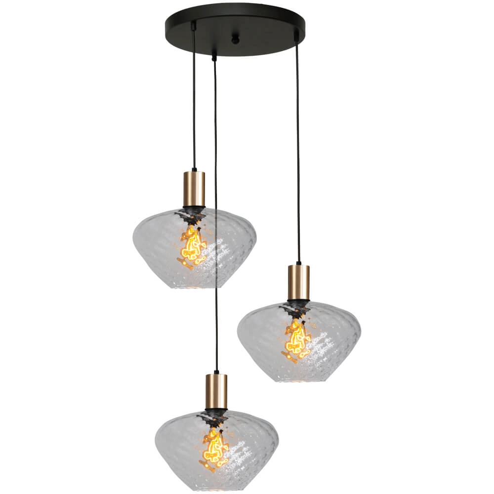 3-lichts vide hanglamp - goud - Porto met Blossom clear glazen
