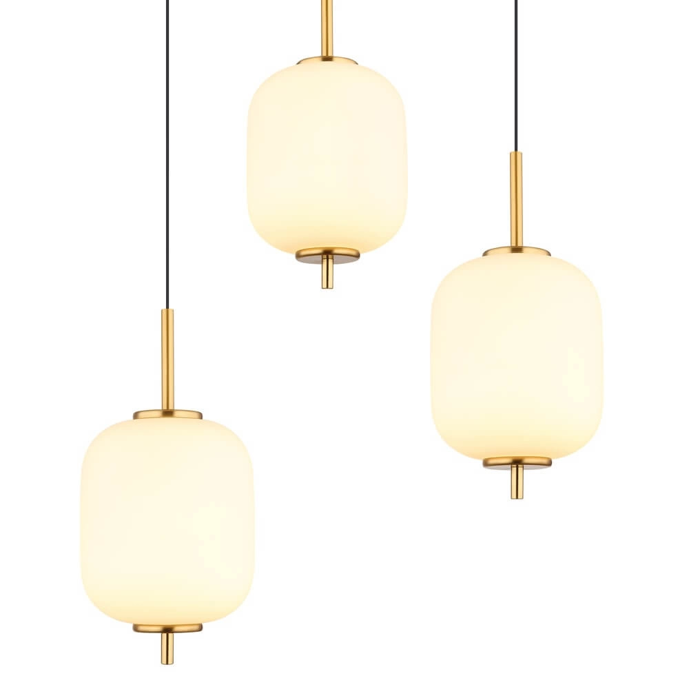 Gouden hanglamp Ewald 6-lichts wit glas Globo 9007371452583