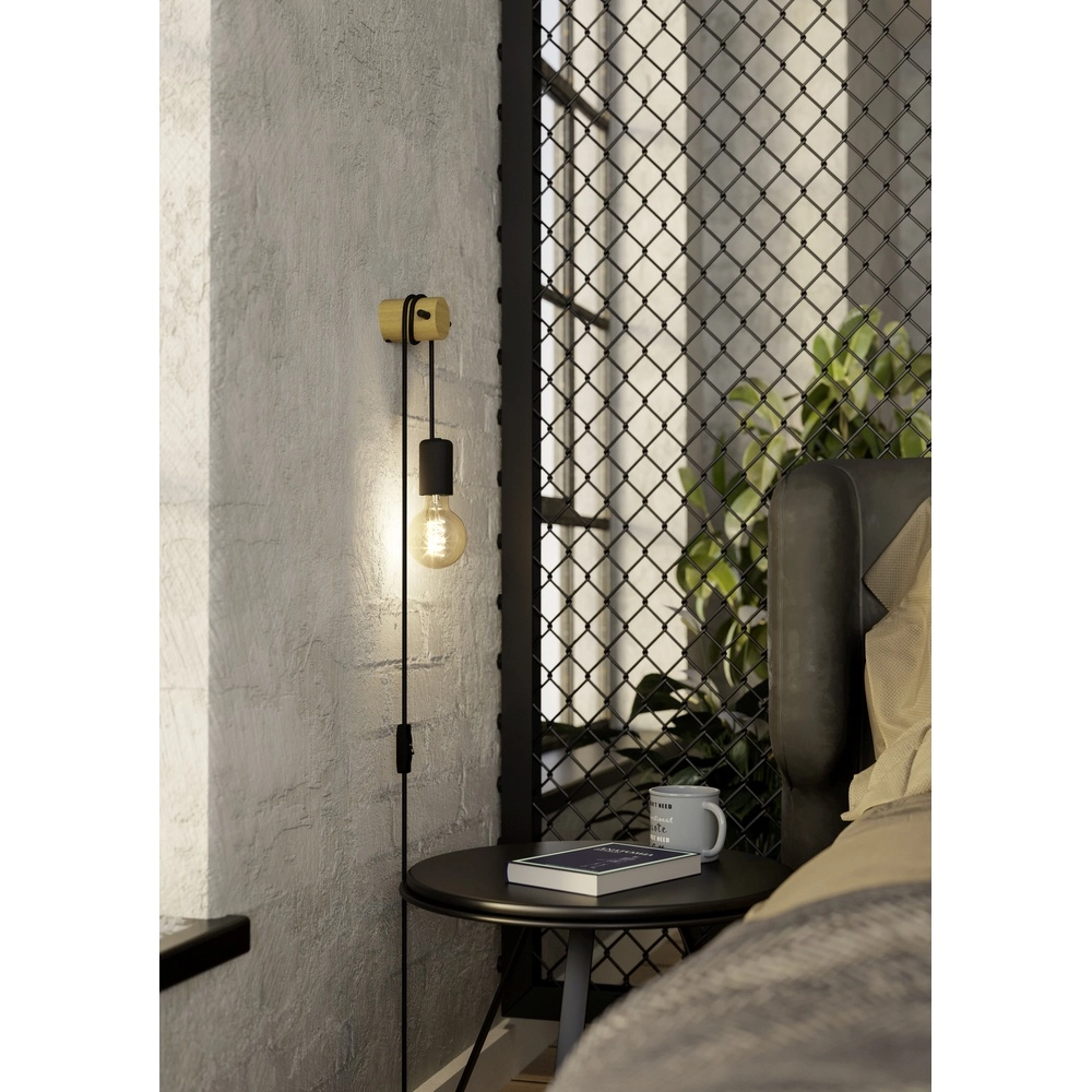 Wandlamp Buddon houtlook met schakelaar Eglo 9002759438982