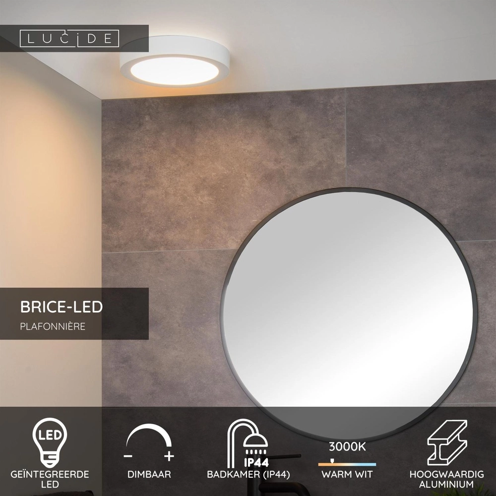 Plafonniere Brice-Led Ø 24cm - IP44 wit Lucide 5411212281302