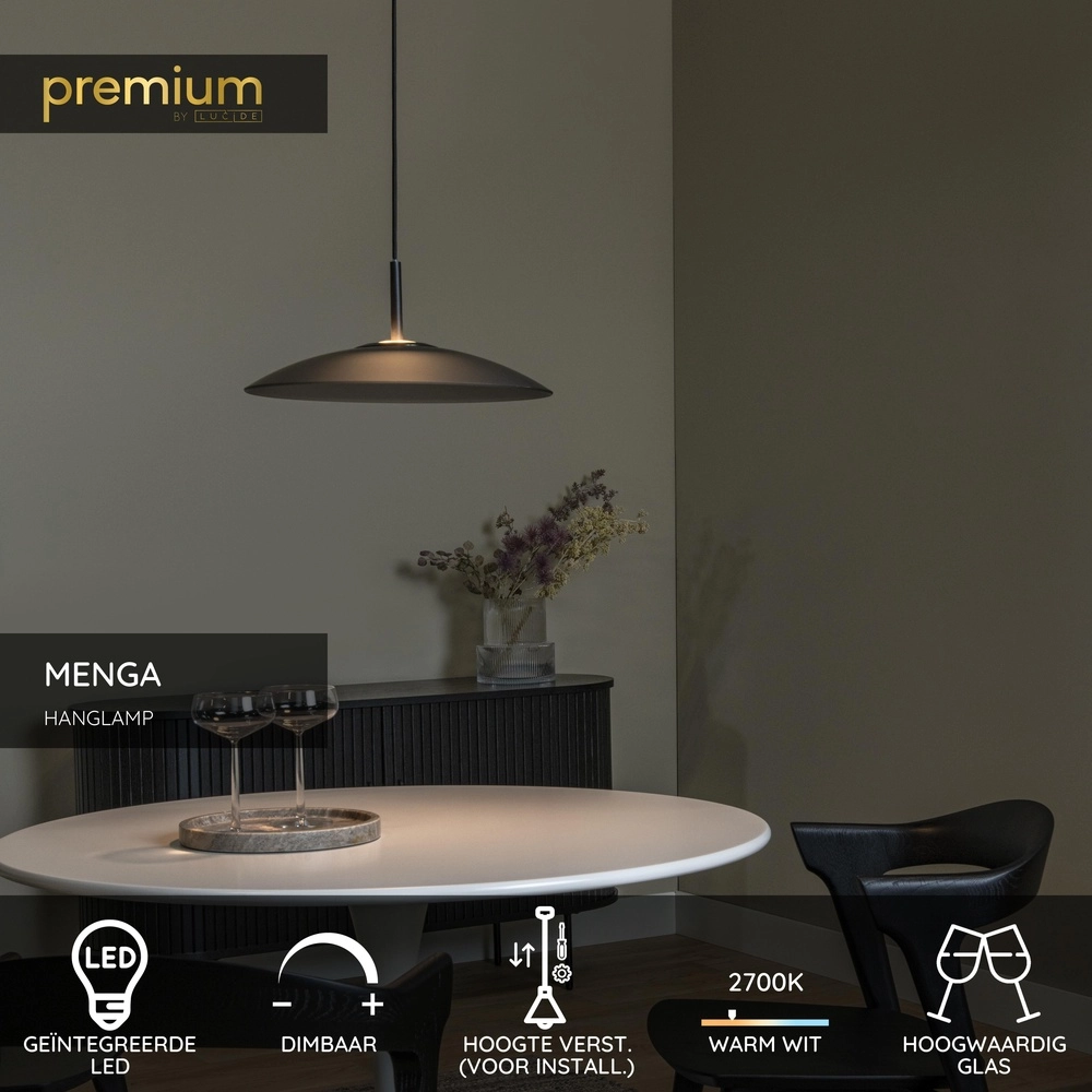 Strakke hanglamp Menga Ø 40cm smoke glas Premium by Lucide 5411212251206