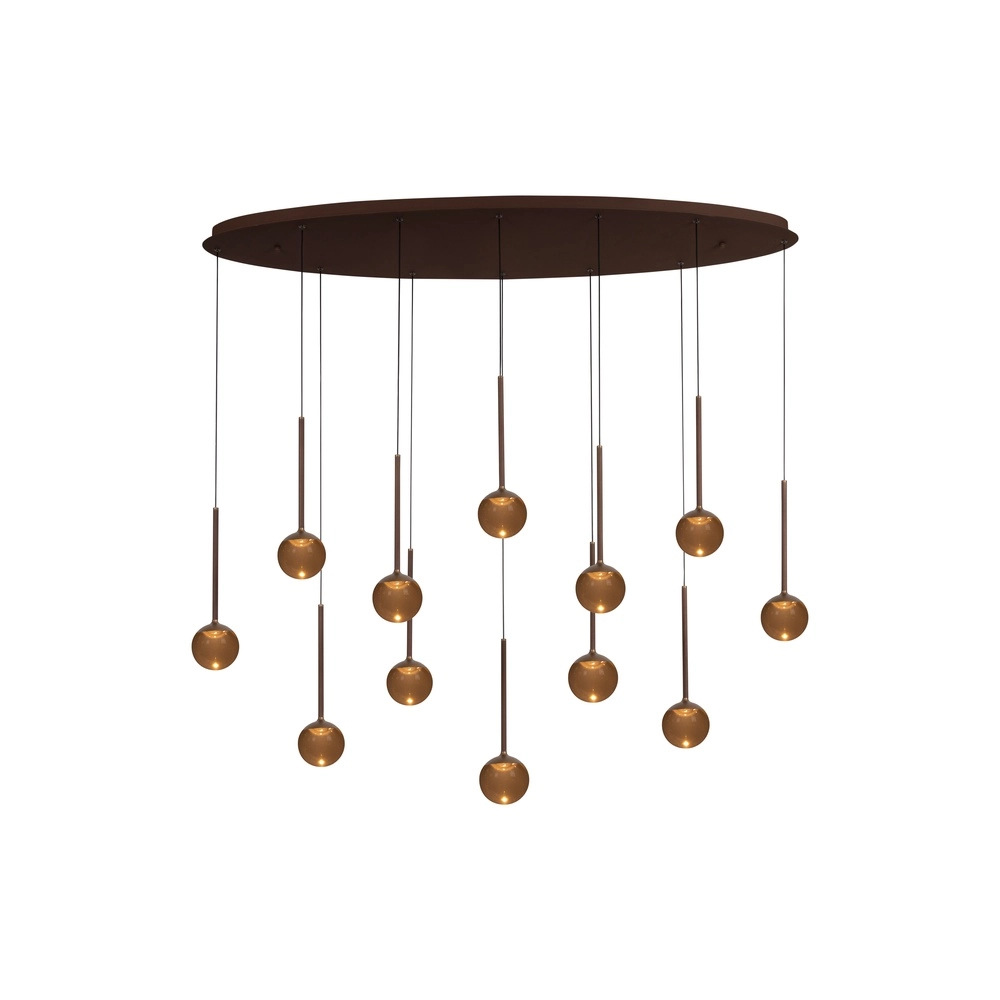 Ovale hanglamp Calina 12-lichts met amber bollen