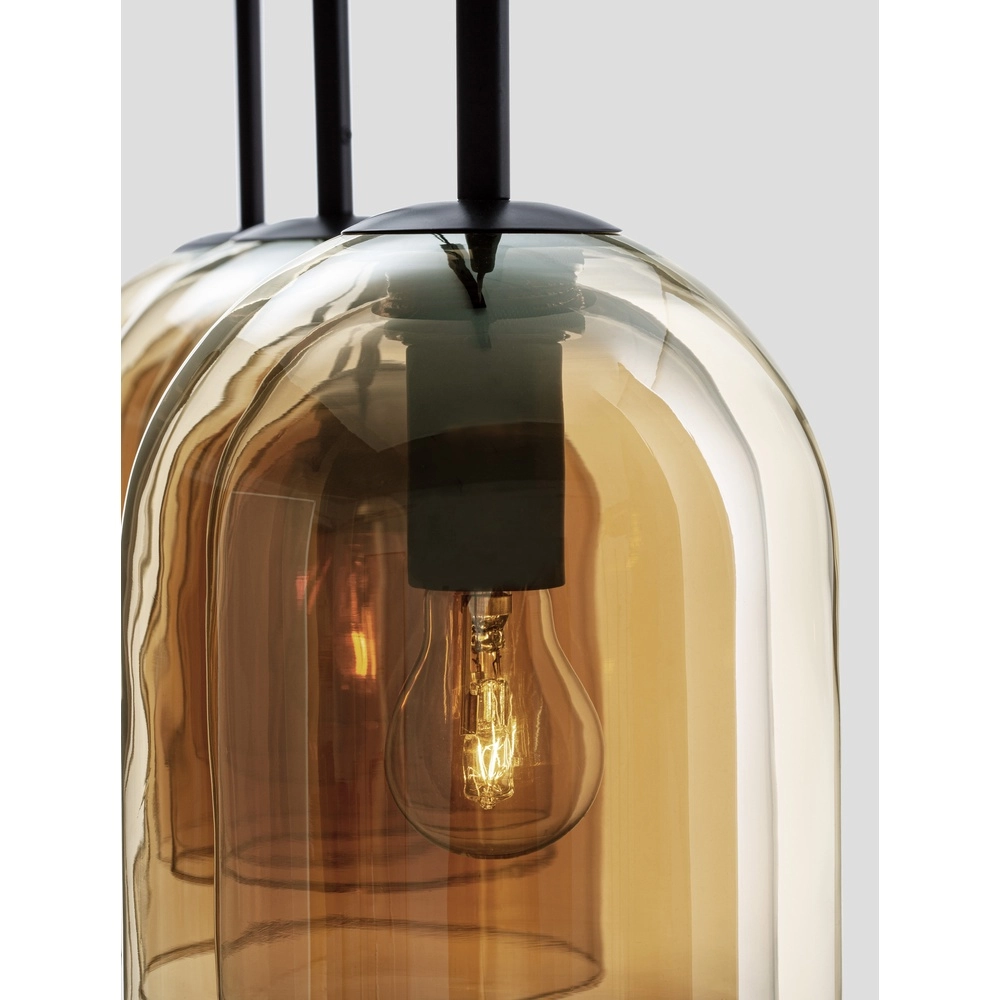 Hanglamp Velor 3-lichts zwart met amber glas recht Lyora 5212017431226