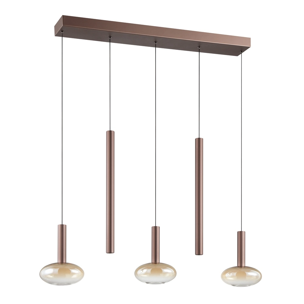 Hanglamp Veridian koffie bruin met amber glas Brilliant 4004353477942