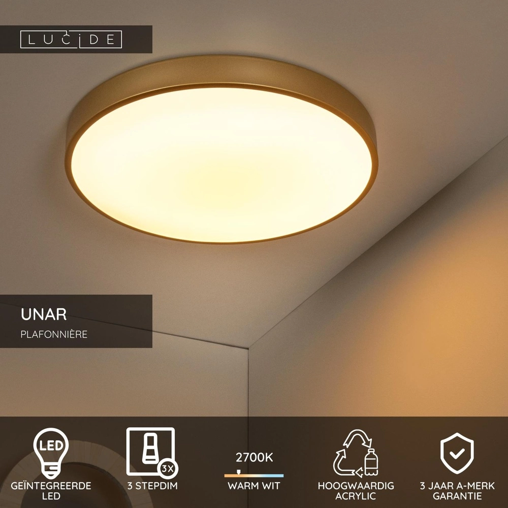 Plafonniere Unar Ø 49,5cm - 2700K - goud Lucide 5411212791900