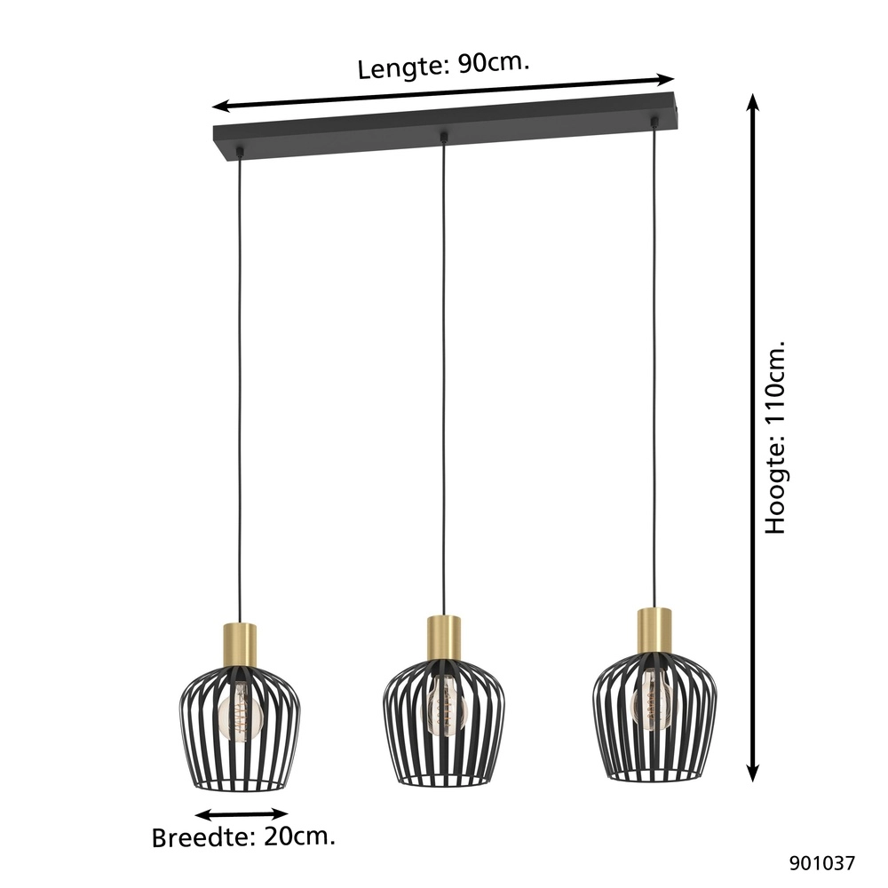 3-lichts hanglamp Empoli zwart met goud - Ø 20cm Eglo 9008606299898