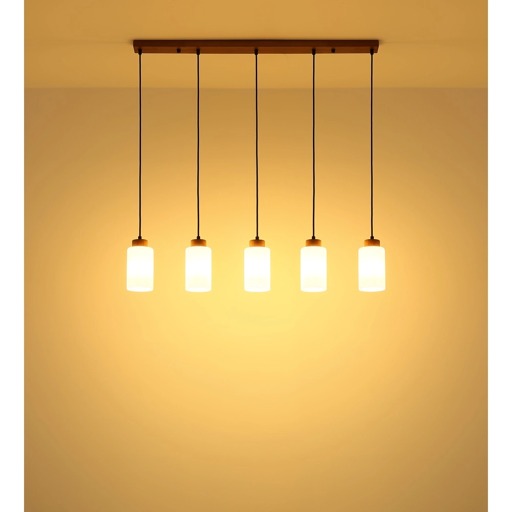 Hanglamp Rowena 5-lichts hout Globo 9007371583249