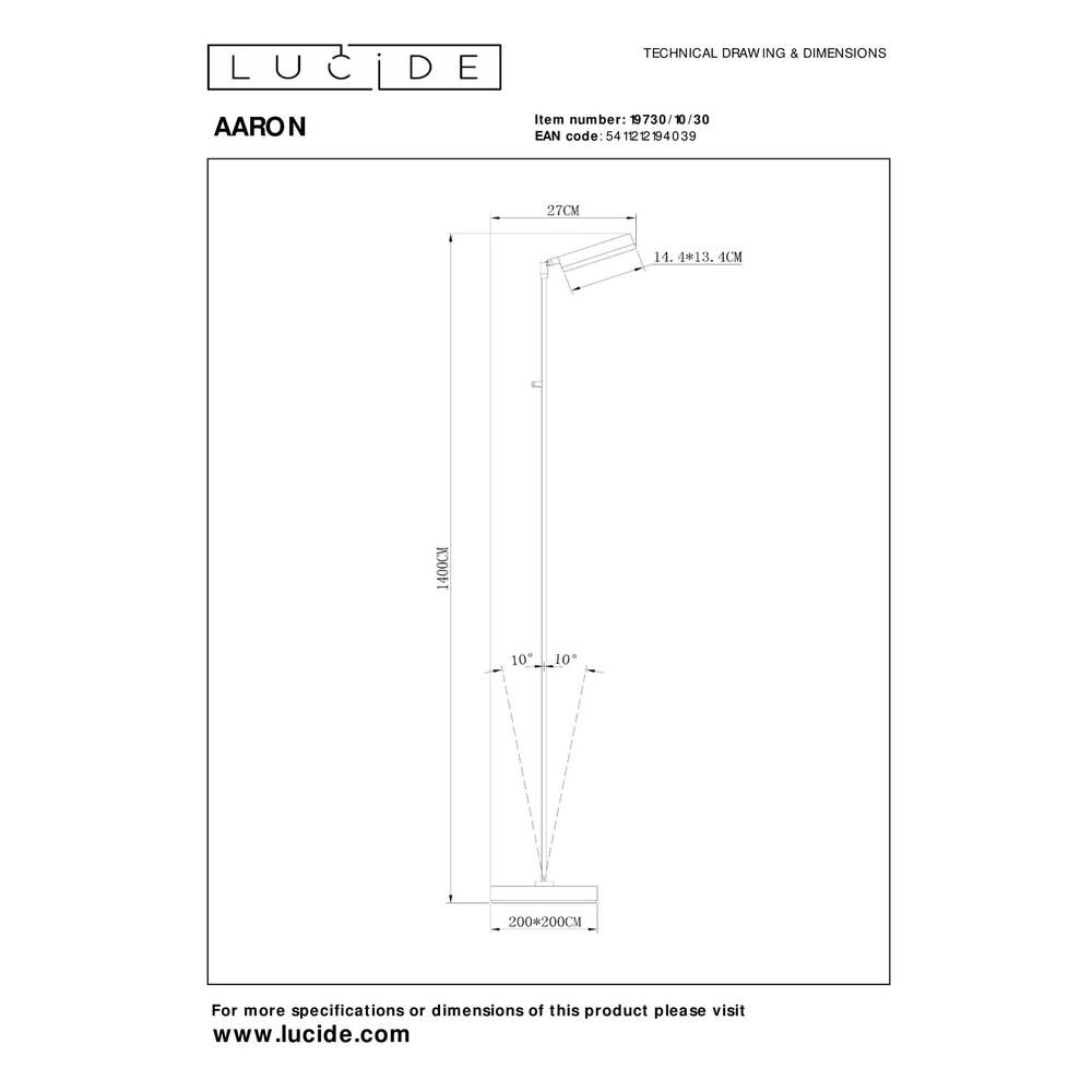 Led leeslamp Aaron design zwart Lucide 5411212194039