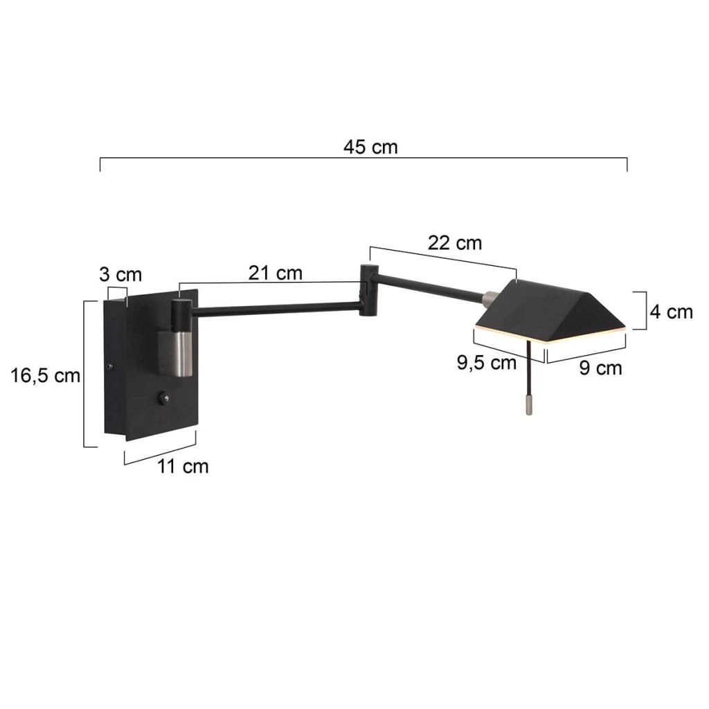 Wand leeslamp Retina zwart Steinhauer 8712746165104