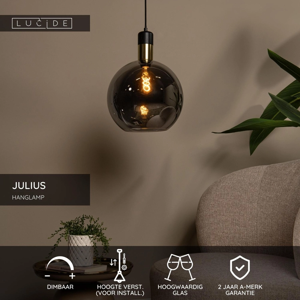 Hanglamp Julius Ø 40cm smoke glas Lucide 5411212343345