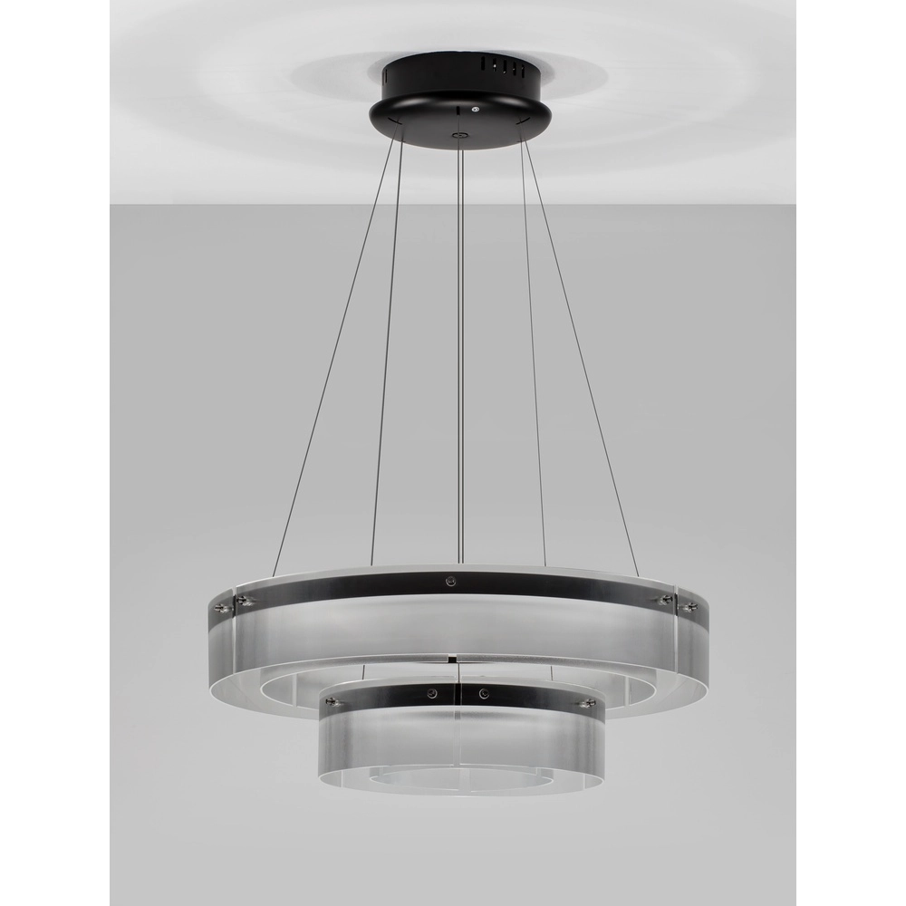 Design hanglamp Pauline dubbel zwart met glas Ø 70cm Lyora 5212017445360