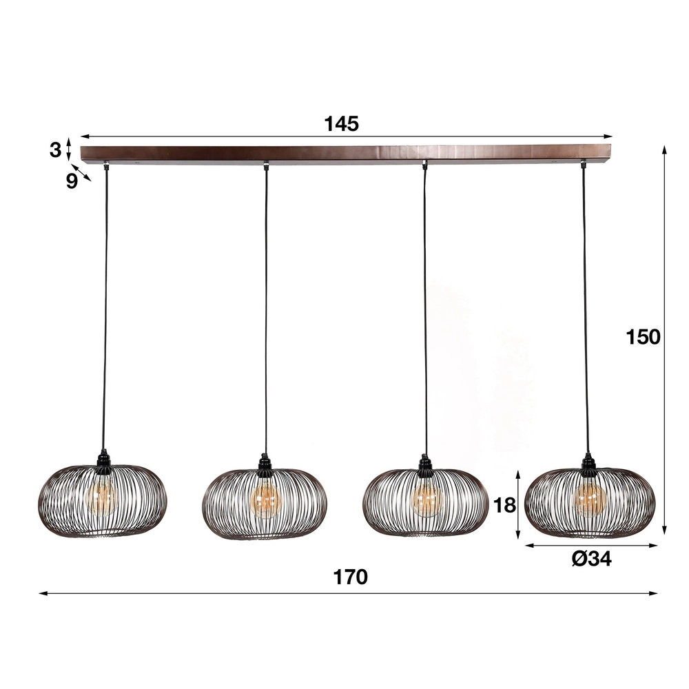 4-lichts hanglamp Copper Ø 35cm Lyora 8716803513266