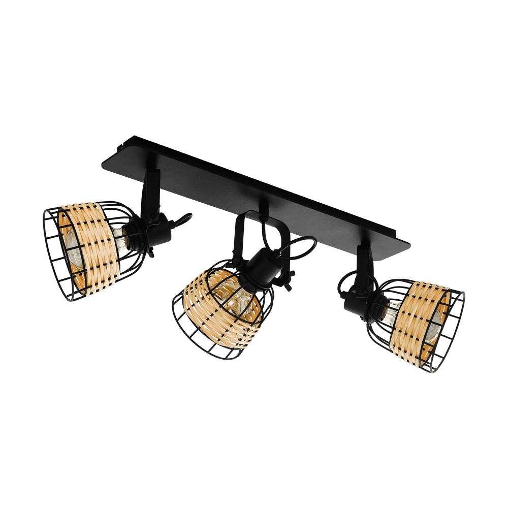3-lichts plafondlamp Anwick 1 met rotan 3-lichts plafondlamp Anwick 1 met rotan