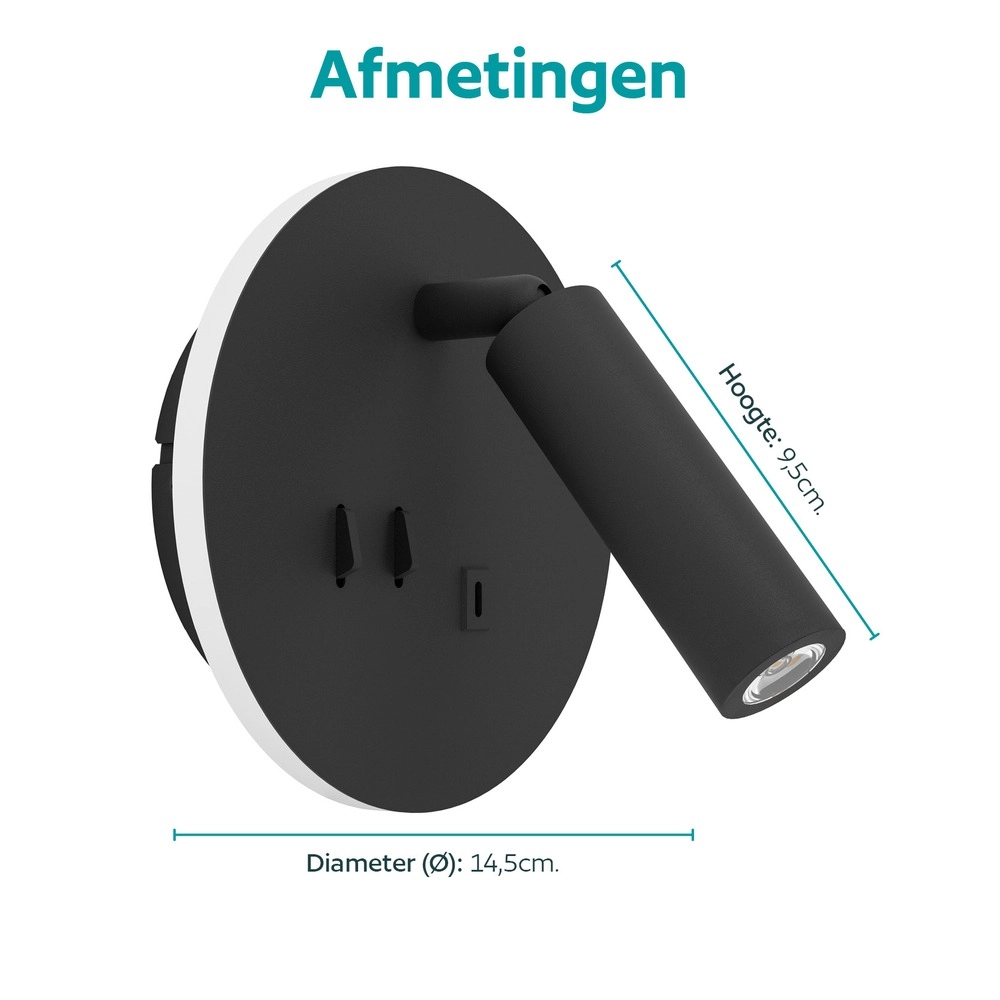 Bedlampje Fanzarotta 1 zwart rond Eglo 9008606356829
