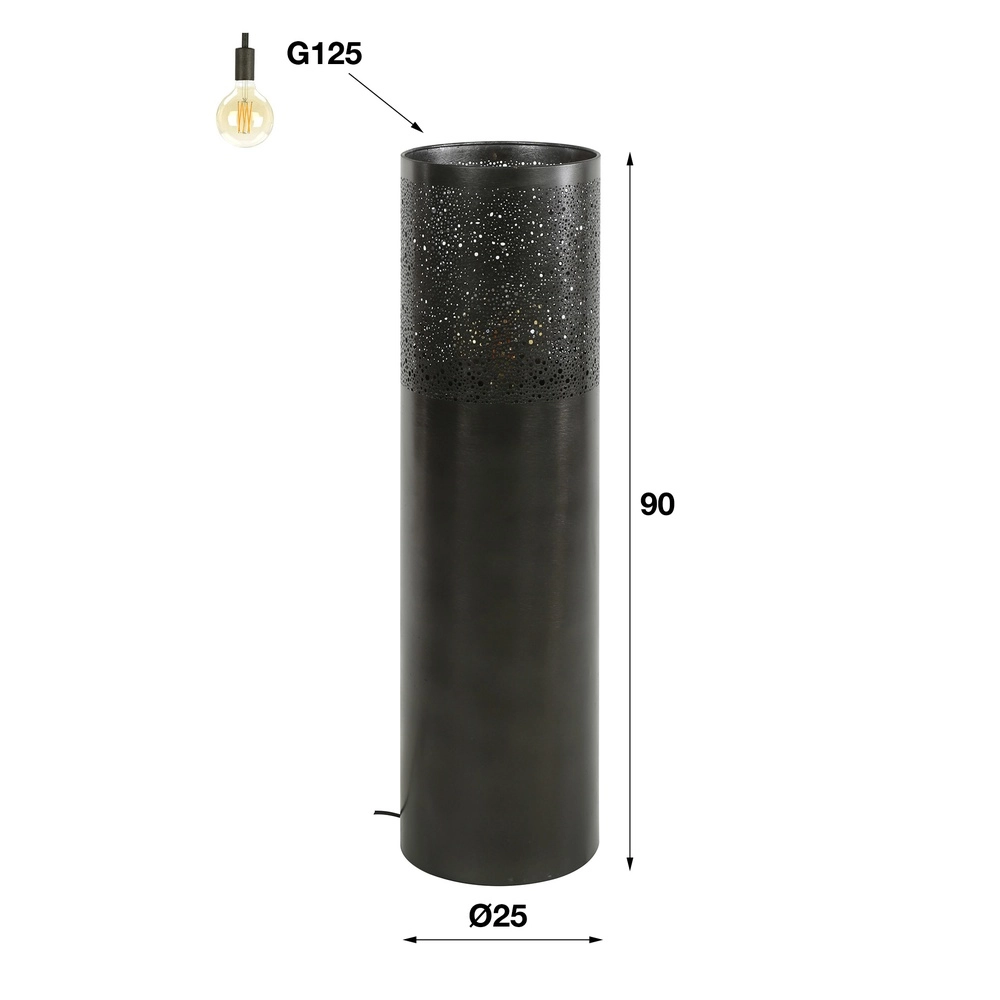 Oosterse vloerlamp Cylinder 90cm - zwart nikkel Lyora 8716803511293