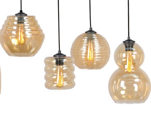 8-lichts hanglamp Quinto 8 zwart met amber glas Masterlight 8718121216669