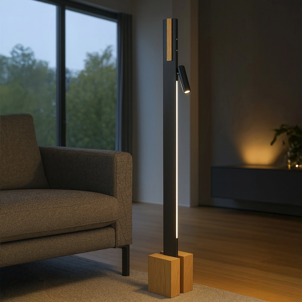 Design vloerlamp Streamline zwart met hout Brilliant 4004353463624