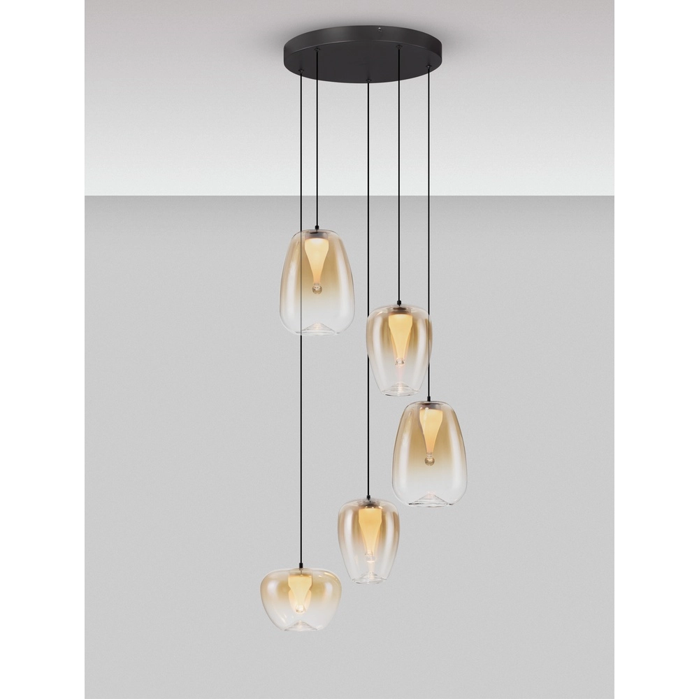 Design hanglamp Oblo 5-lichts amber glas Lyora 5212017474155
