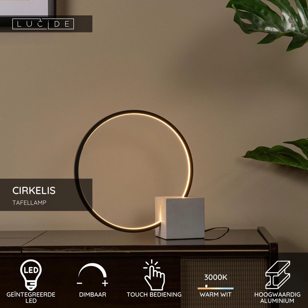 Zwarte tafellamp Cirkelis rond Ø 32cm Lucide 5411212051677