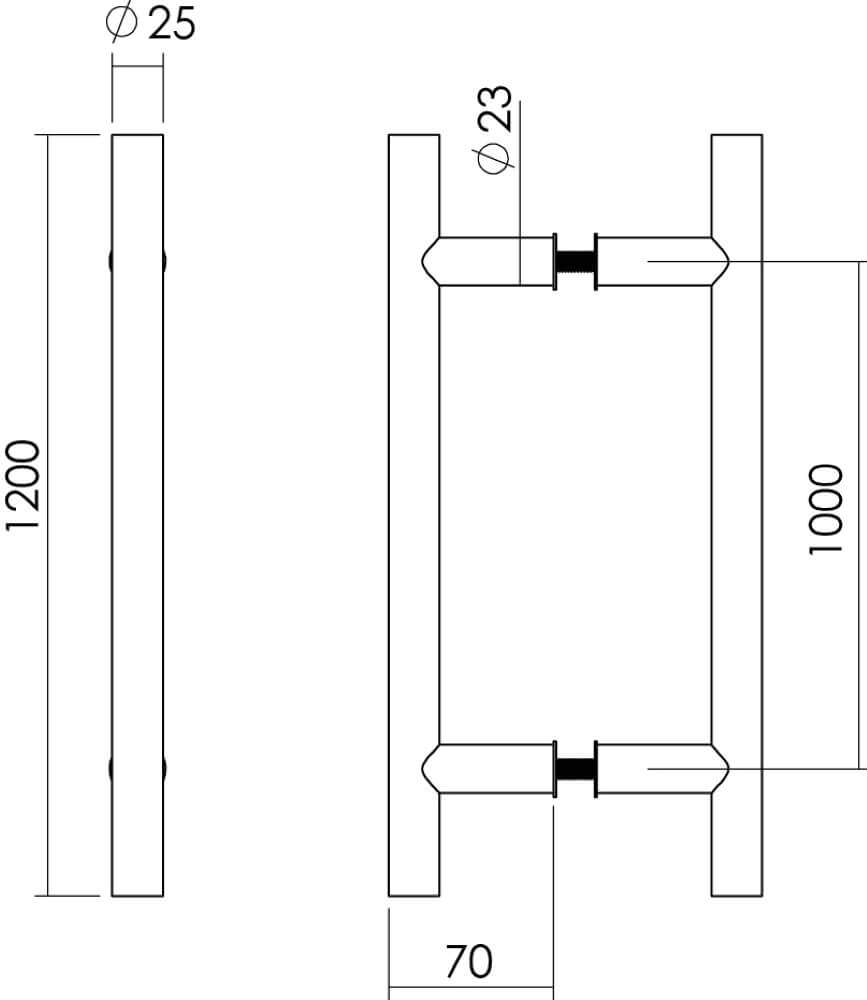 Deurgrepen T-vorm Gripon 120cm per paar RVS Intersteel 8714186334263