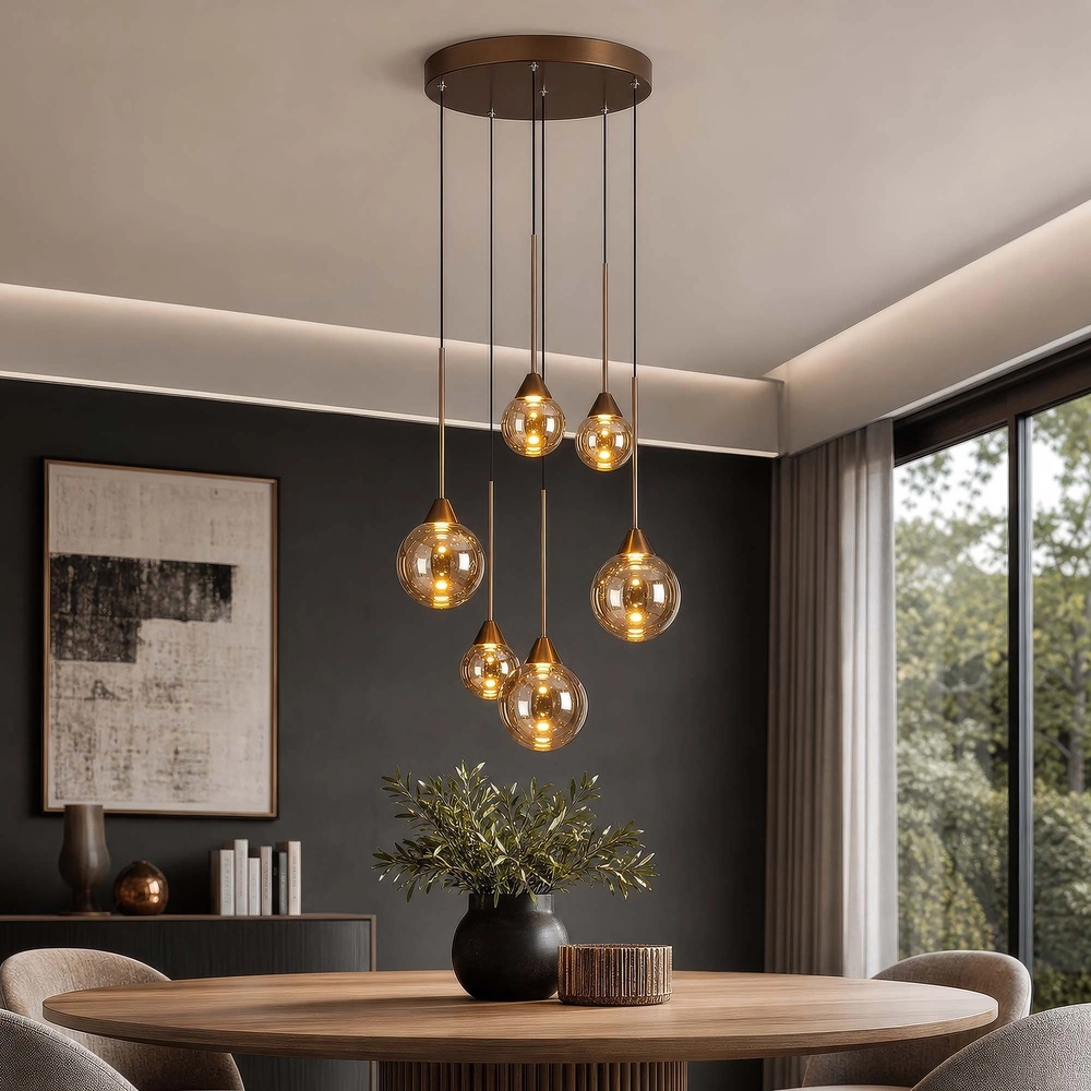 Design hanglamp Opux Lux 6-lichts brons Searchlight 5,05342E+12