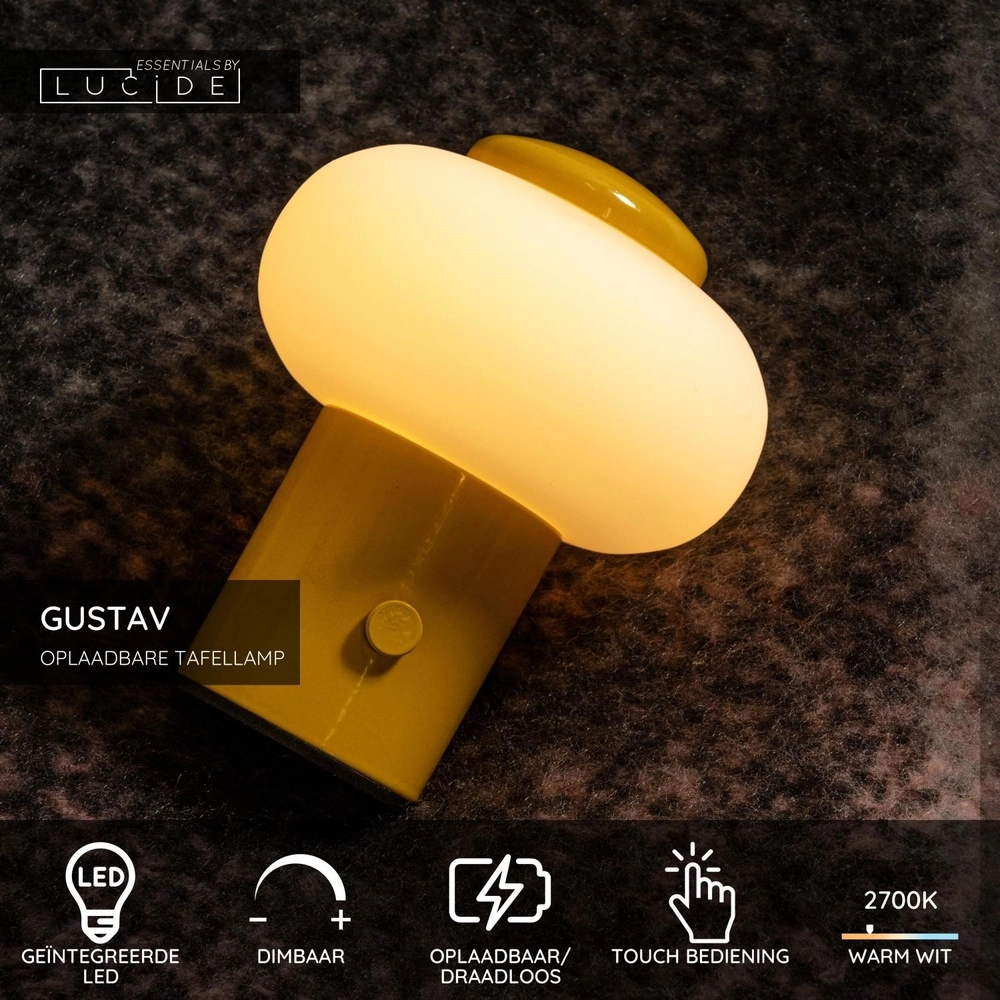 Oplaadbare tafellamp Gustav geel Lucide 5411212442055