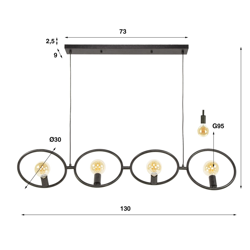 Design hanglamp Loop zwart - 4x E27 Lyora 8716803511057