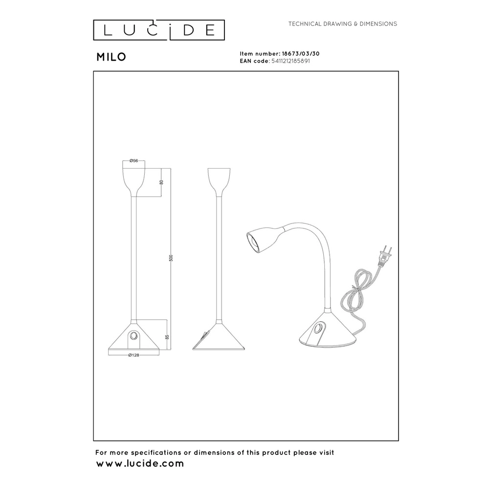 Zwarte bureaulamp Milo led 3,2W Lucide 5411212185891