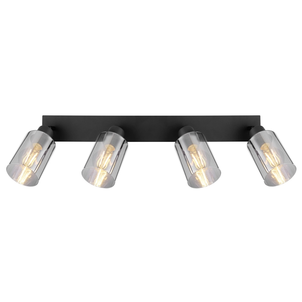 Plafondlamp Hadera 4-lichts zwart met smoke glas Globo 9007371431229