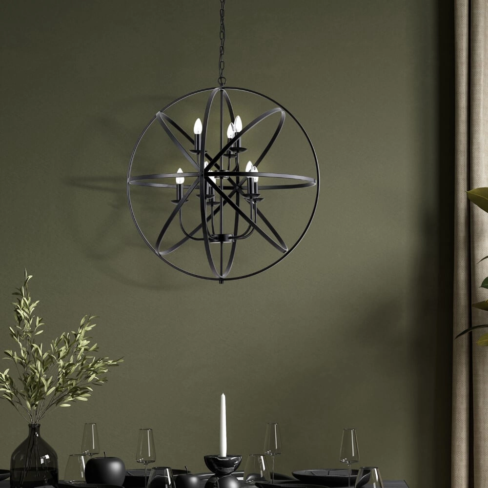 Antieke hanglamp Orbit 8-lichts zwart Searchlight 5053423271927