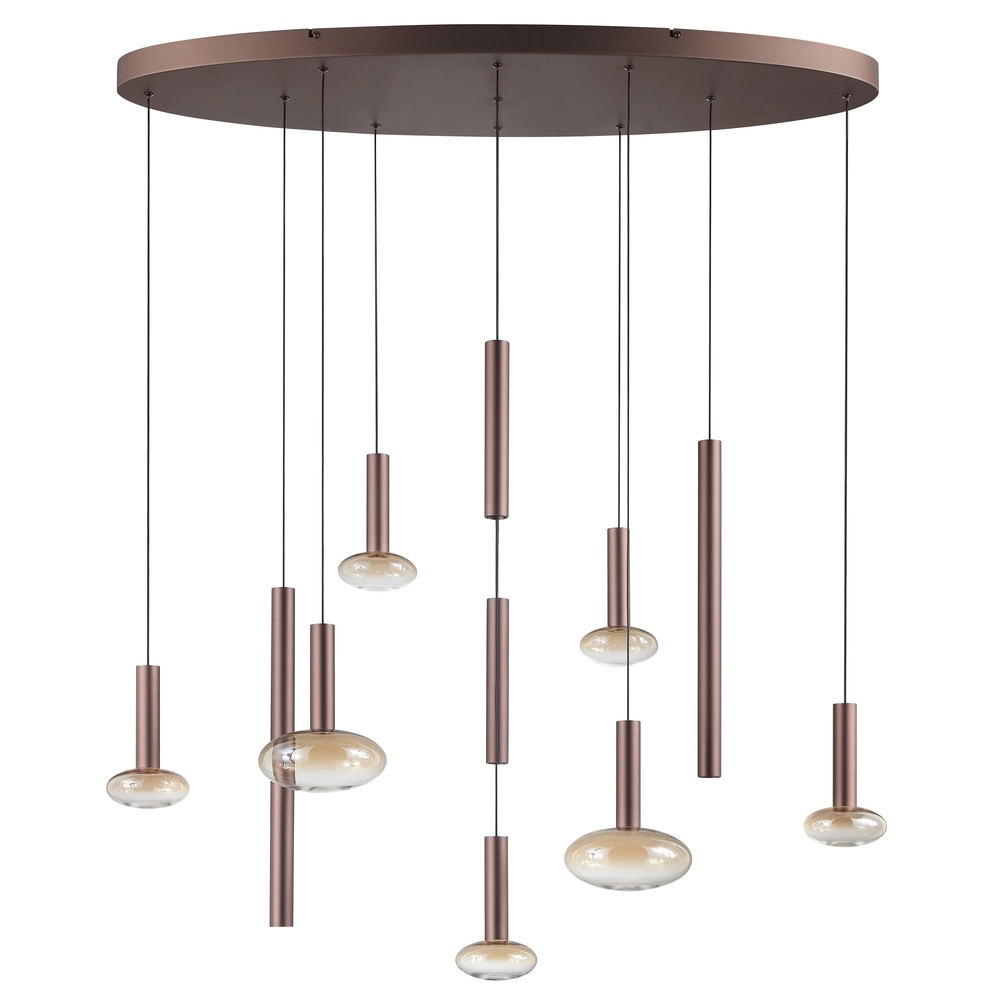 Hanglamp Veridian koffie bruin met amber glas ovaal Brilliant 4004353476907