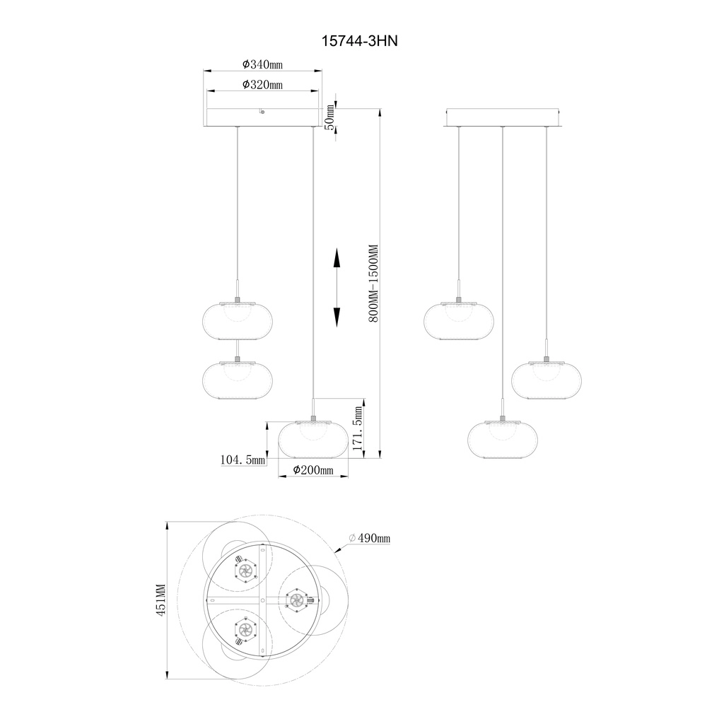Design hanglamp Quintara 3-lichts nikkel Globo 9007371474318