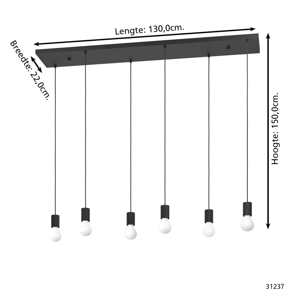 6-lichts pendel Nogalte zwart Eglo 9002759312374