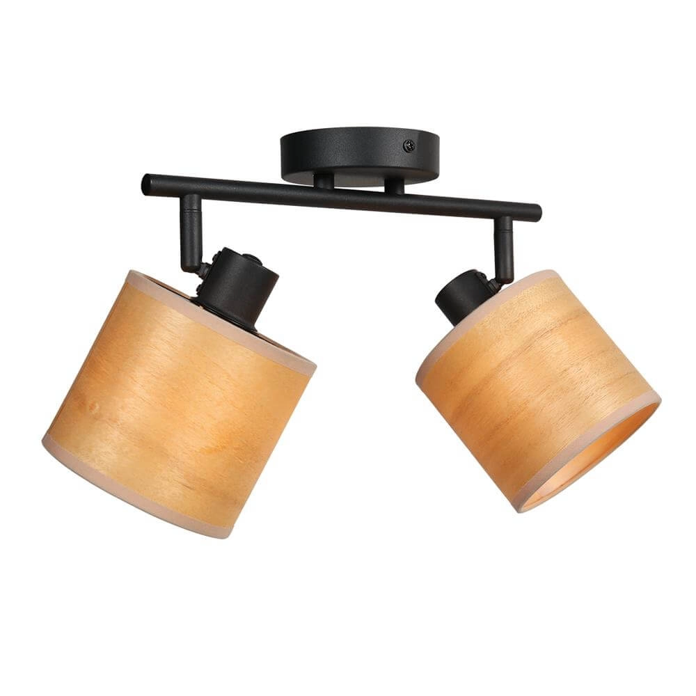 Plafondlamp Bambus zwart met bamboe 2-lichts
