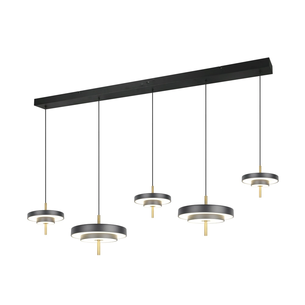 5-lichts hanglamp Keaton zwart met goud Trio 4017807655483