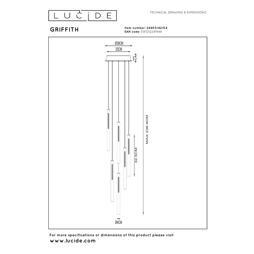 Design hanglamp Griffith 6-lichts brons Premium by Lucide 5411212241948