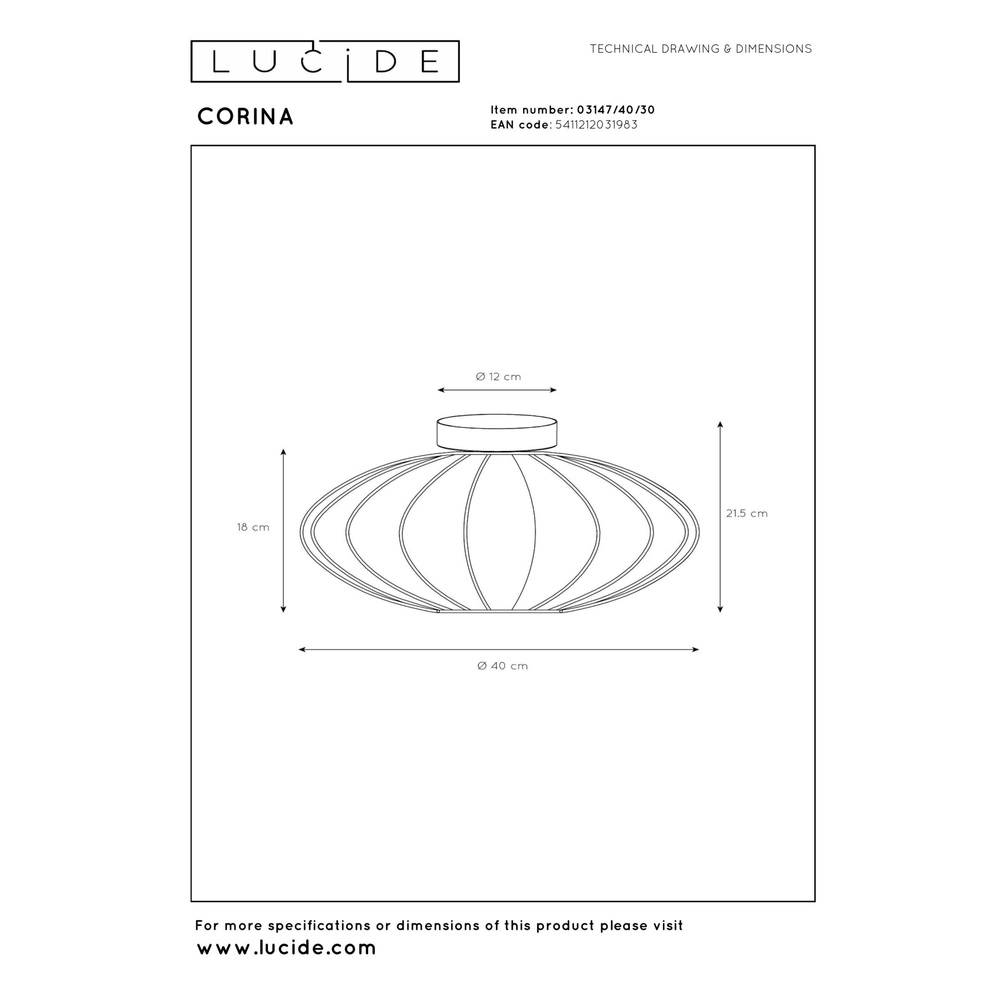 Plafondlamp Corina zwart Ø 40cm Lucide 5411212031983