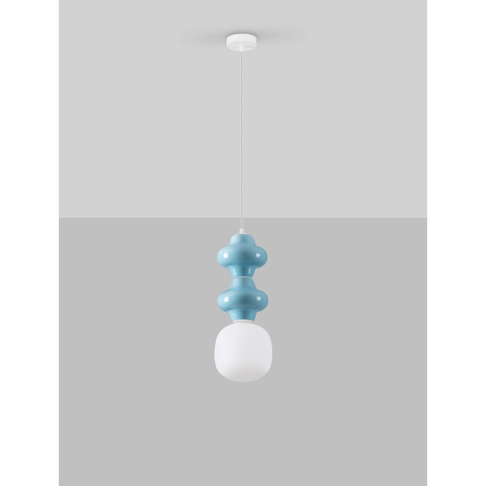 Hanglamp Clio M blauw keremiek met wit glas Lyora 5212017461254