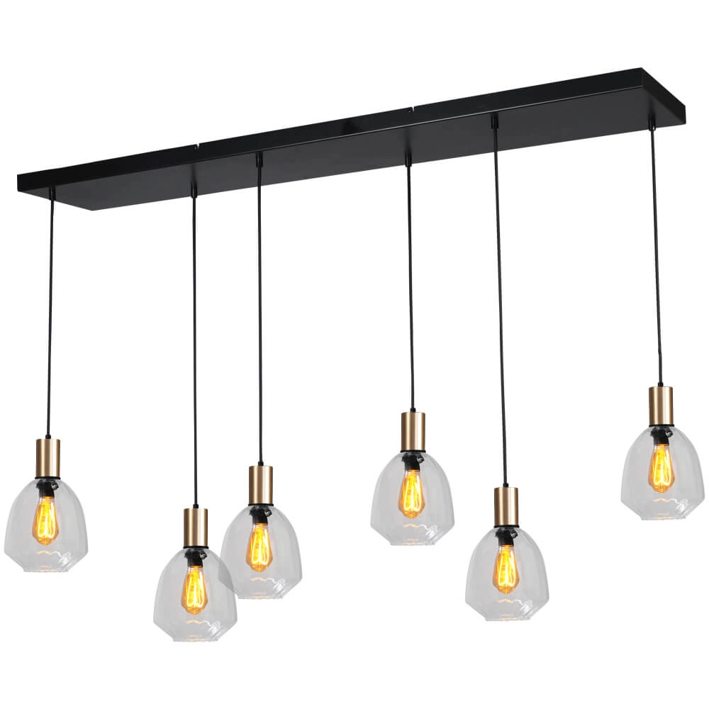 6-lichts hanglamp - goud - Porto met Nicolette clear glazen 6-lichts hanglamp - goud - Porto met Nicolette clear glazen
