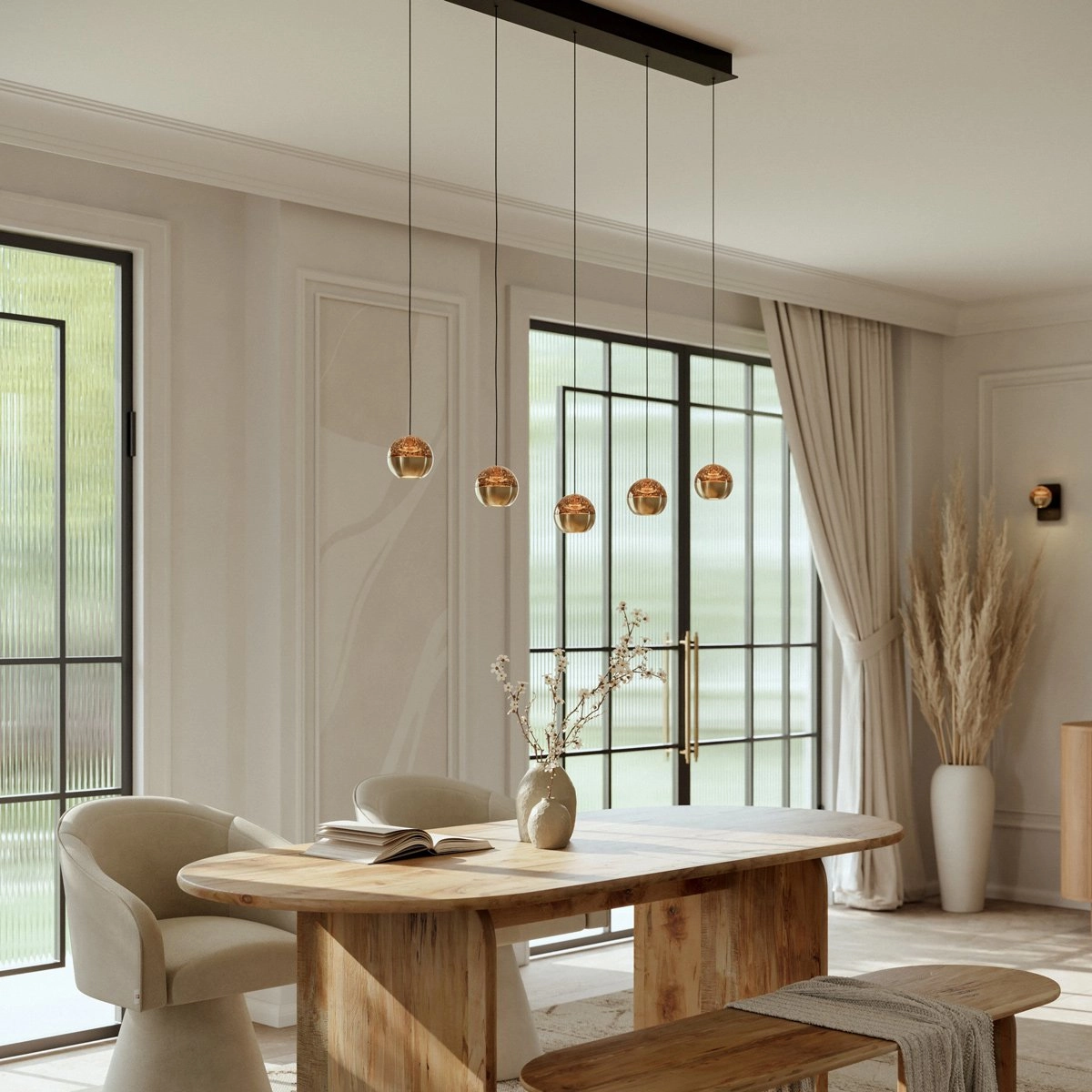 5-licht eettafel hanglamp Belluno led - messing goud met glas Steinhauer 8712746183894