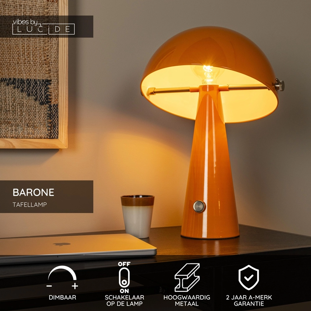 Tafellamp Barone oranje Ø 38cm Lucide Vibes 5411212650122
