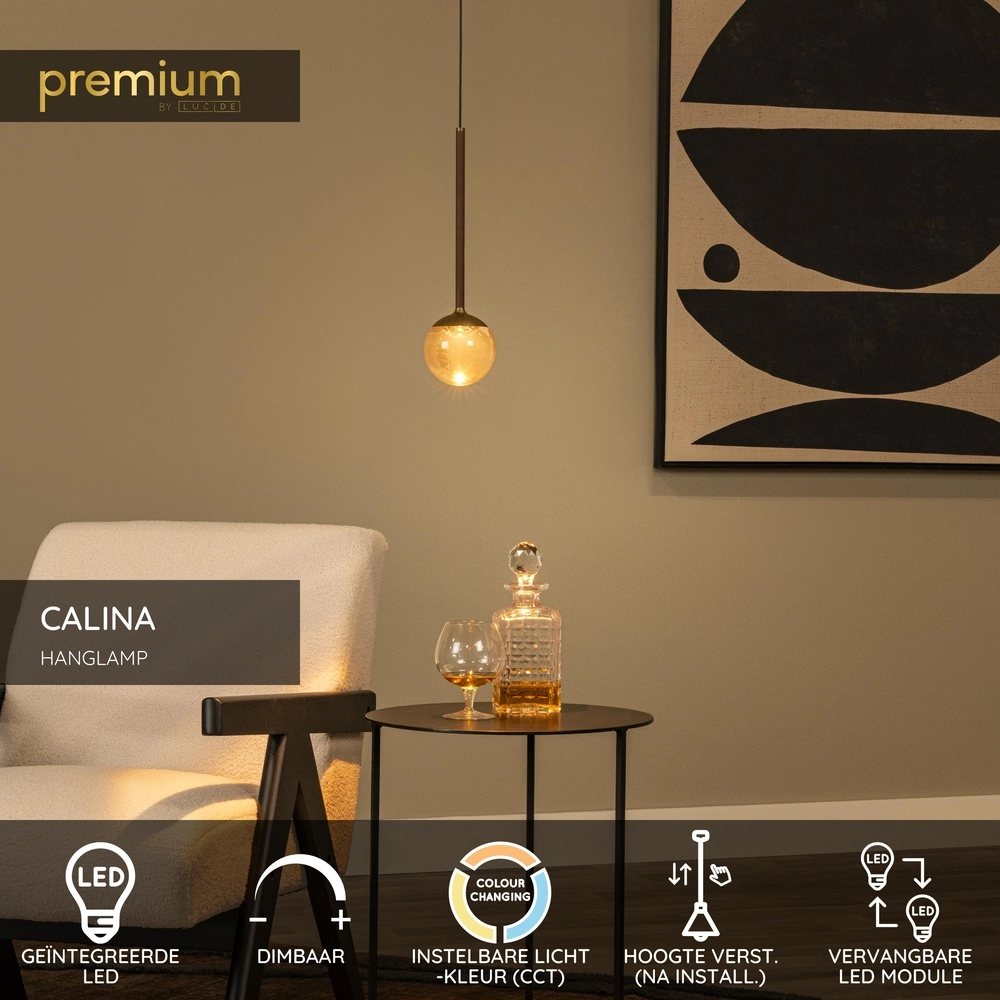 Hanglamp Calina enkel met amber bol Premium by Lucide 5411212242044