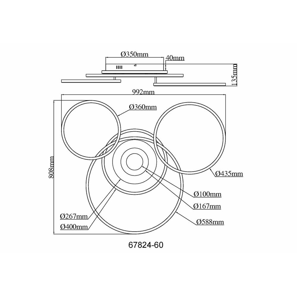 Design plafondlamp Miles 99,2 x 99,2cm Globo 9007371592722