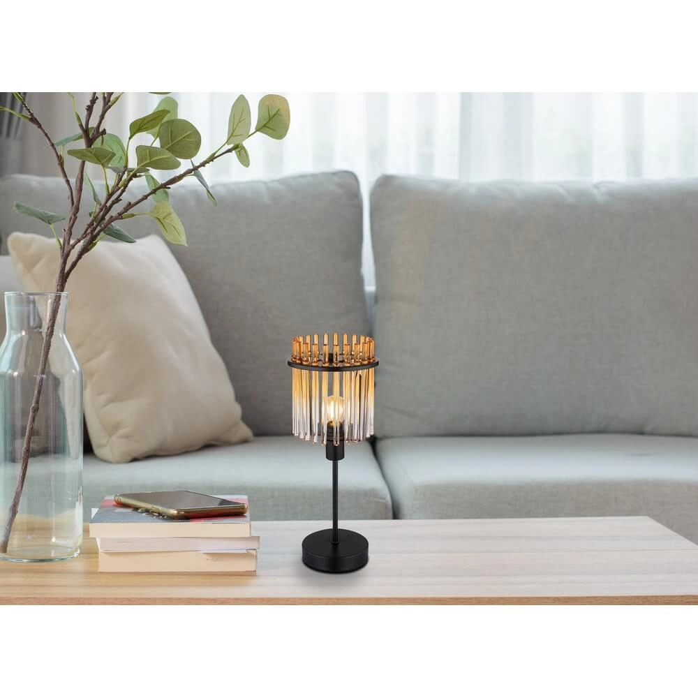 Zwarte tafellamp Gorley met amberglas Ø 15cm Globo 9007371474981