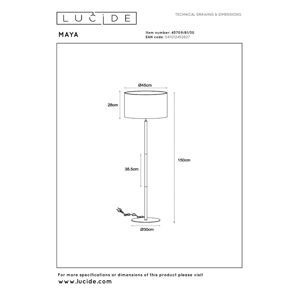 Vloerlamp Maya zwart Lucide 5411212452627