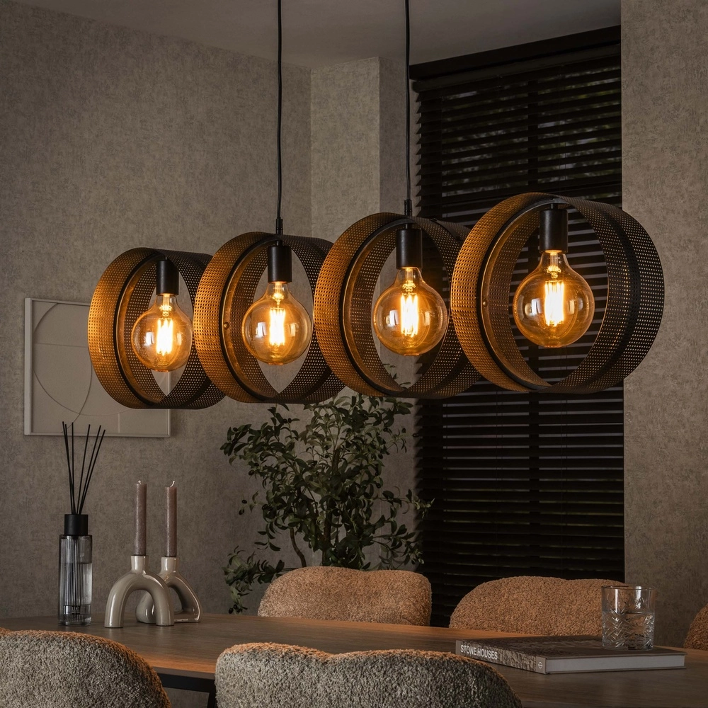 Landelijke hanglamp Ring charcoal - 4x E27