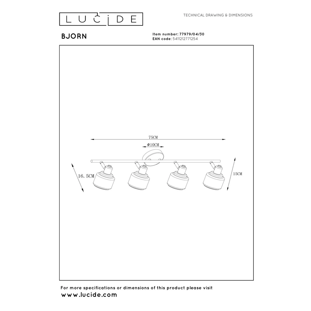 Plafondlamp Bjorn 4-lichts zwart Lucide 5411212771254